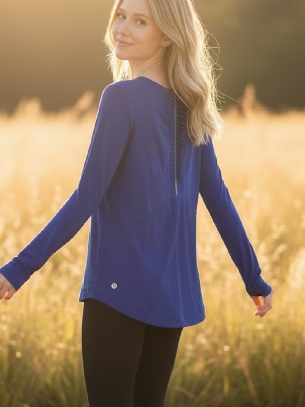 Lululemon Sapphire Long Sleeve Mesh Running Top Reflective Ruched Back Size 10